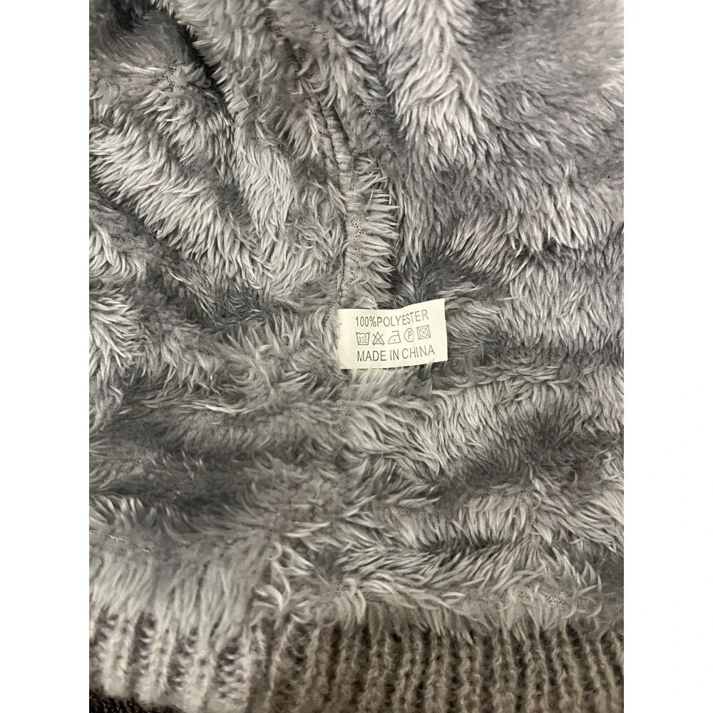 Gray Fleece Lined Knit Beanie Toboggan Soft Warm Winter Hat Unisex One Size